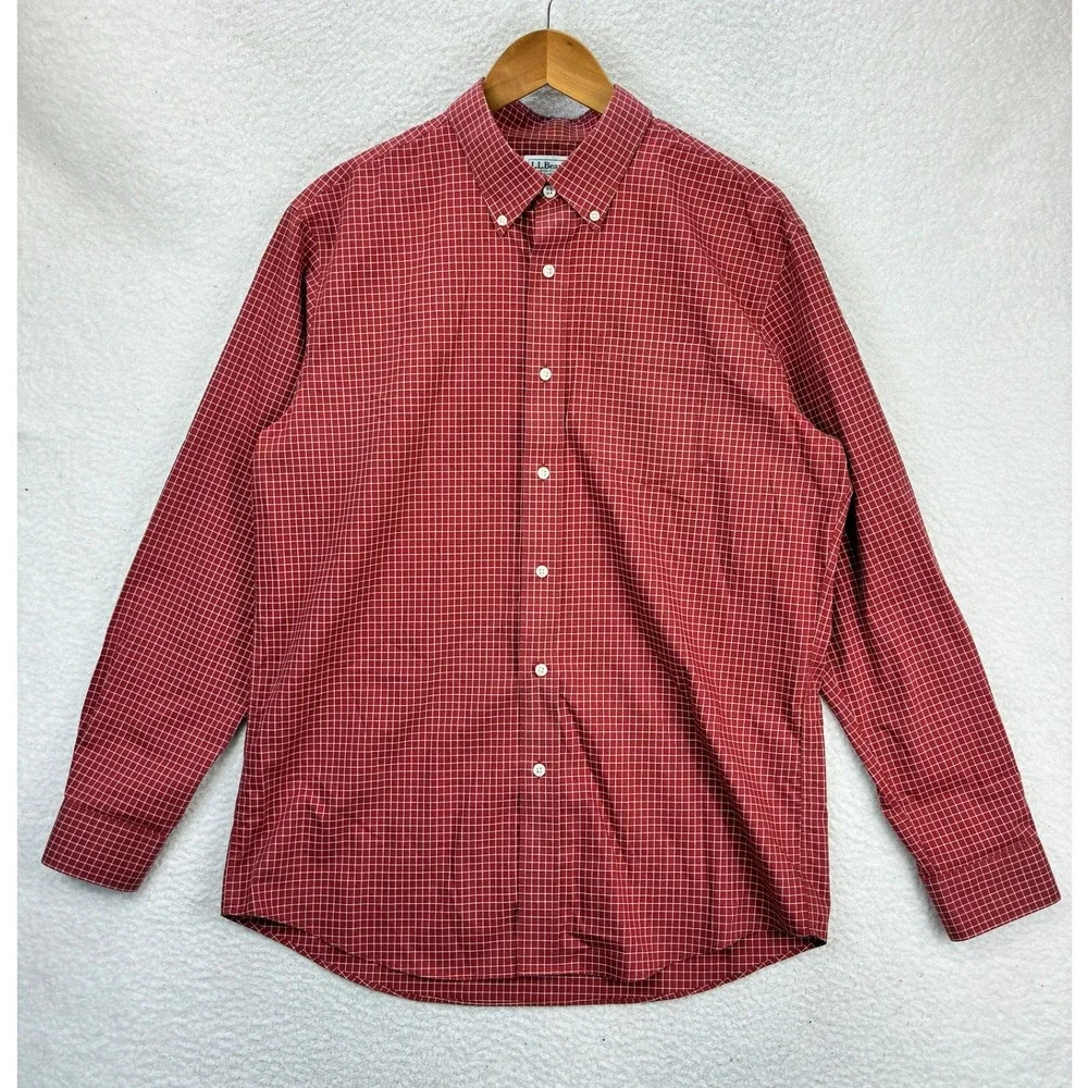 L.L.Bean Button Down Shirts Men's L Red Green Plaid Long Sleeve Casual Lot of 5 - Picture 3 of 16